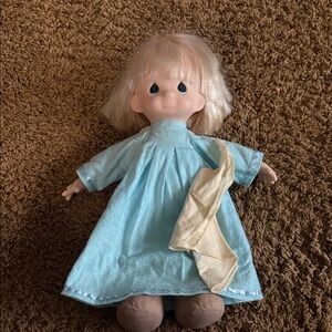 Precious Moments Doll in Light Blue Dress with Cream Scarf